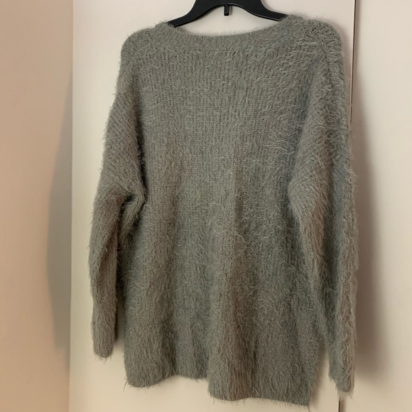 Cotton Candy Fuzzy Grey Lace Up Cozy Sweater - Picture 3 of 9